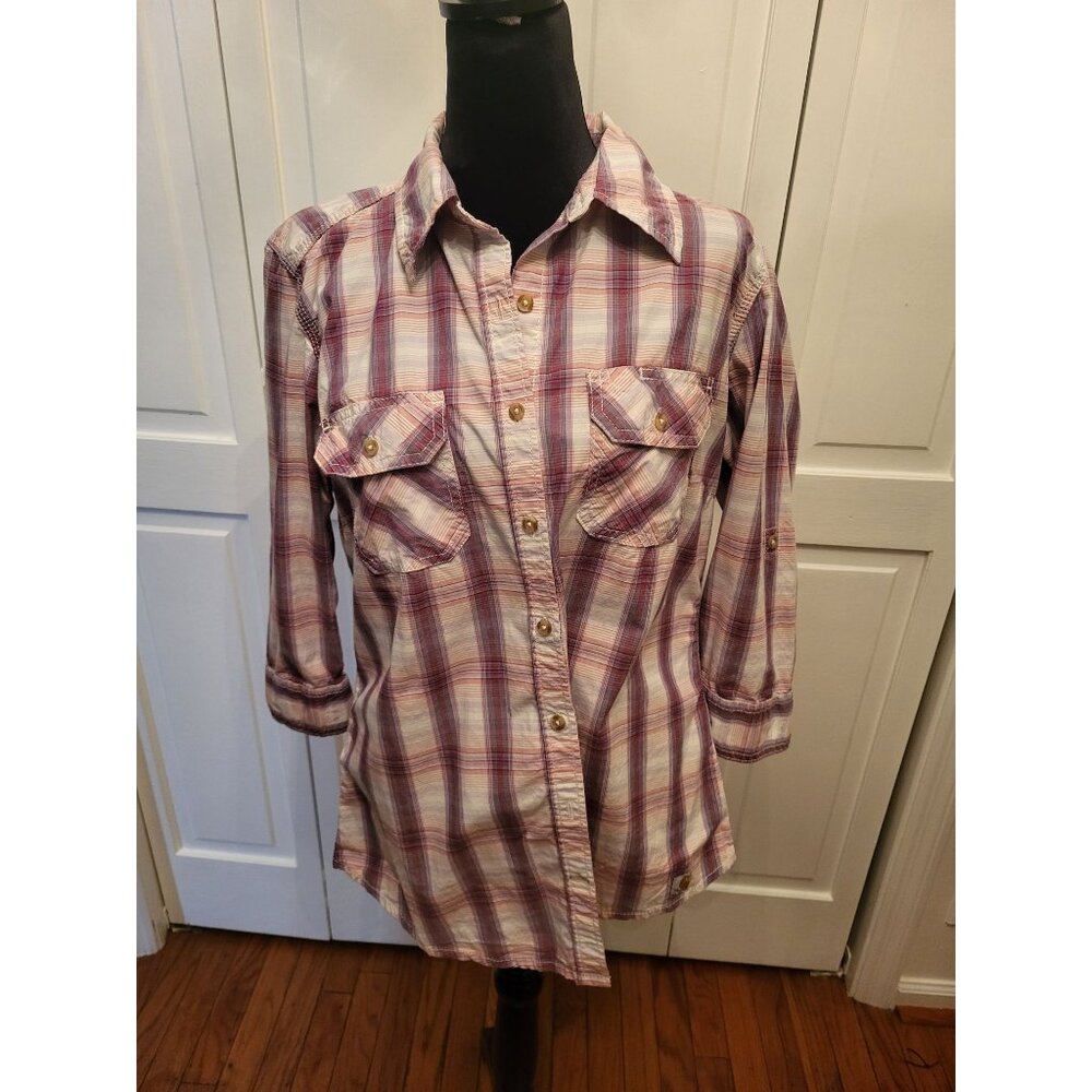 Pink and Purple Plaid Button Up Shirt Carhartt sz L Preppy Western Gorpcore